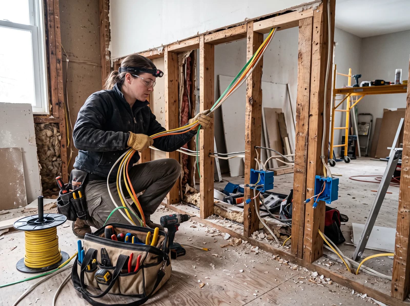 Nieuwe bedrading tijdens een woningrenovatie