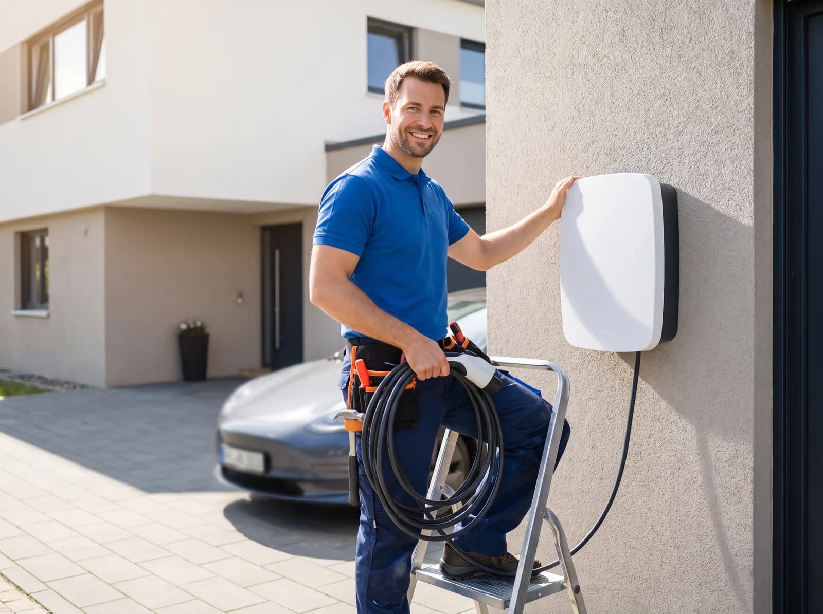 Laadpaal voor elektrische auto aan de gevel