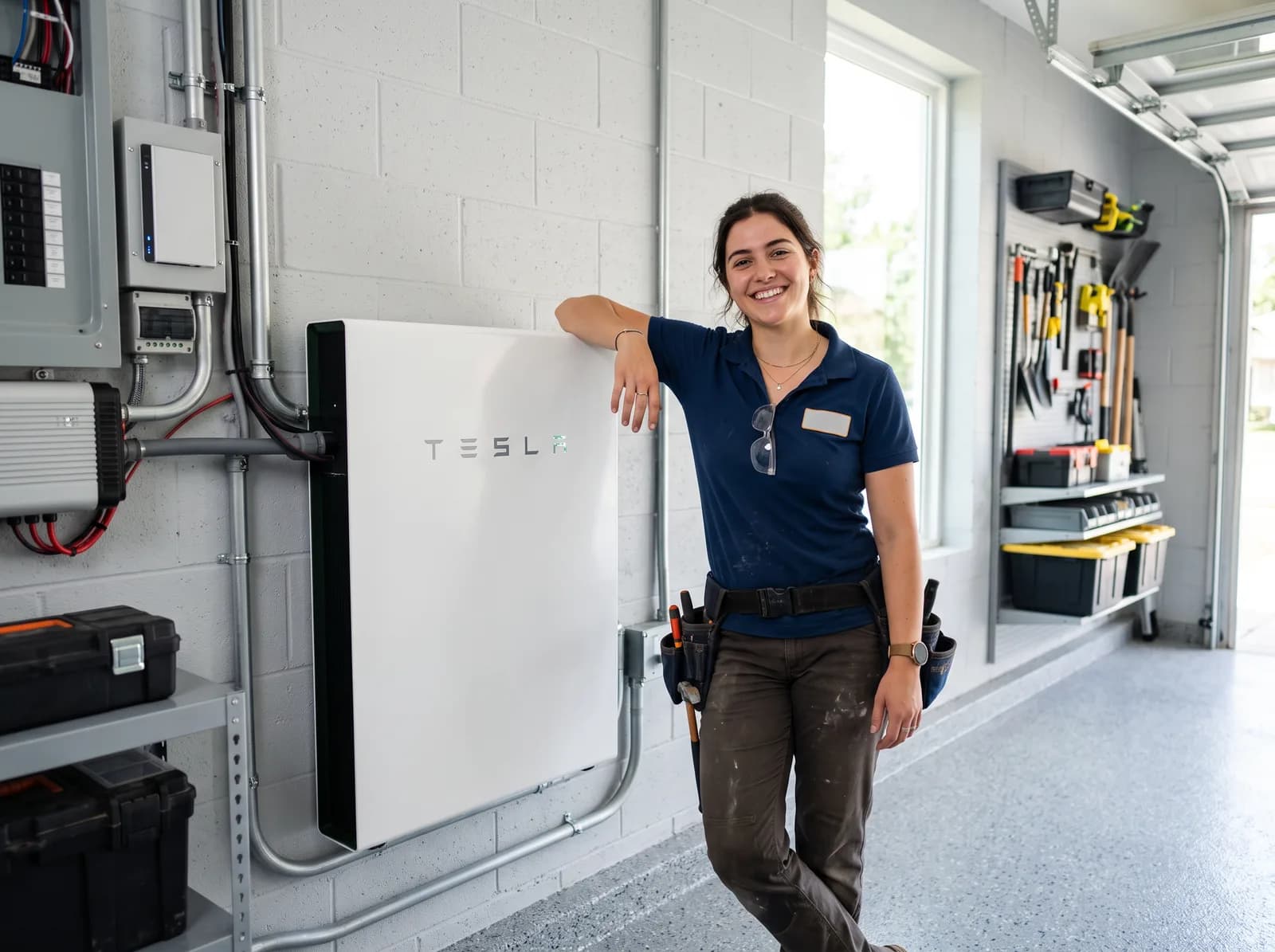 Geïnstalleerde thuisbatterij in een bijkeuken